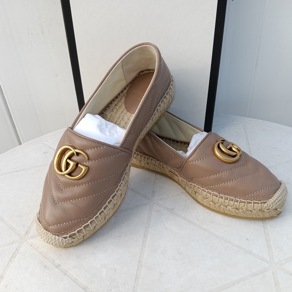 NEW GUCCI DOUBLE GG LOGO ESPADRILLES MARMONT MATELASSE LEATHER SZ 35 - Picture 5 of 14